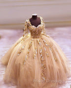 Elegant Long Sleeves Quinceanera Dress Ball Gown With 3D Flowers