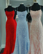 Elegant Mermaid Lace Prom Dresses Open Back