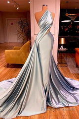 Elegant Mermaid One Shoulder Satin Long Evening Dress Formal Prom Dress