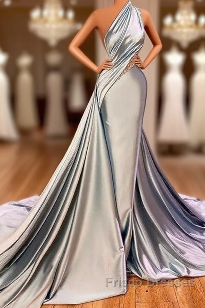 Elegant Mermaid One Shoulder Satin Long Evening Dress Formal Prom Dress Main image