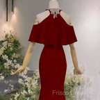Elegant Mermaid Red Long Formal Prom Dress Formal Dress