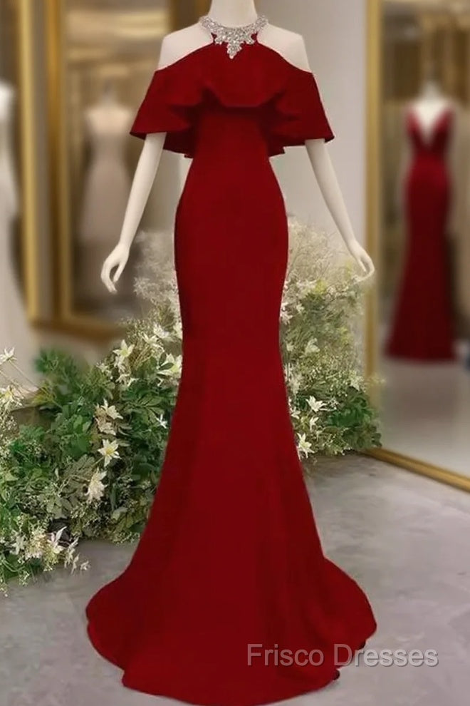 Elegant Mermaid Red Long Formal Prom Dress Formal Dress Main image