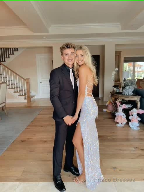 Elegant Mermaid Sequin Backless Long Prom Dresses Formal Dress Main image