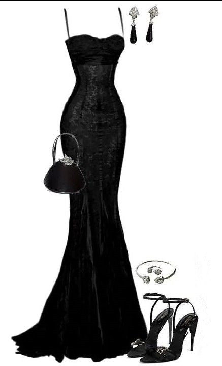 Elegant Mermaid Spaghetti Straps Black Lace Long Prom Dress Birthday Outfits Secondary image