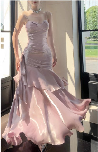 Elegant Mermaid Spaghetti Straps Blue Satin Long Prom Dresses Party Dress 21St Birthday Outfits Graduation Dresses