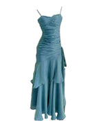 Elegant Mermaid Spaghetti Straps Blue Satin Long Prom Dresses Party Dress 21St Birthday Outfits Graduation Dresses