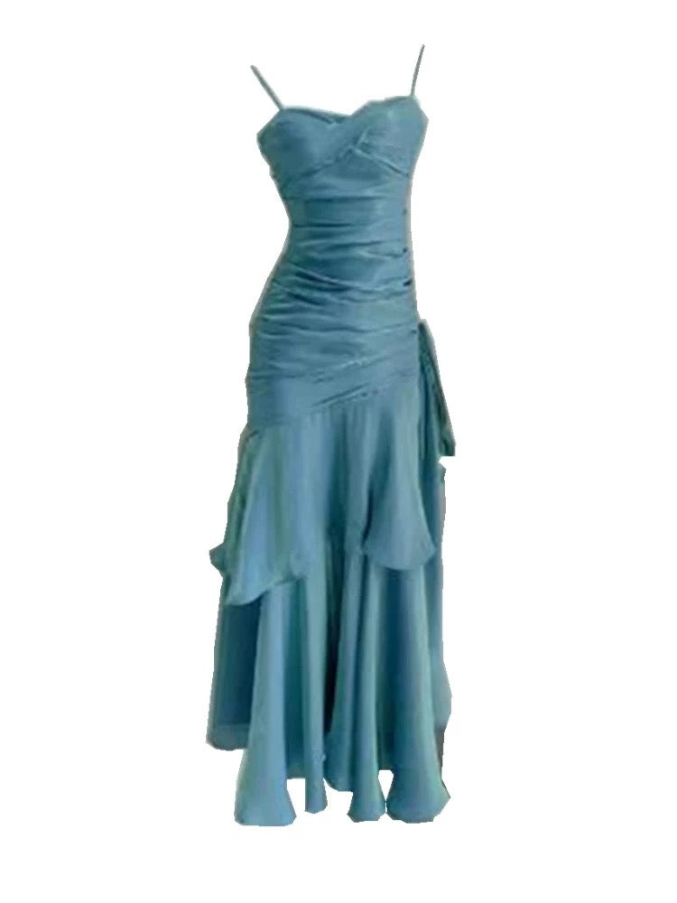 Elegant Mermaid Spaghetti Straps Blue Satin Long Prom Dresses Party Dress 21St Birthday Outfits Graduation Dresses