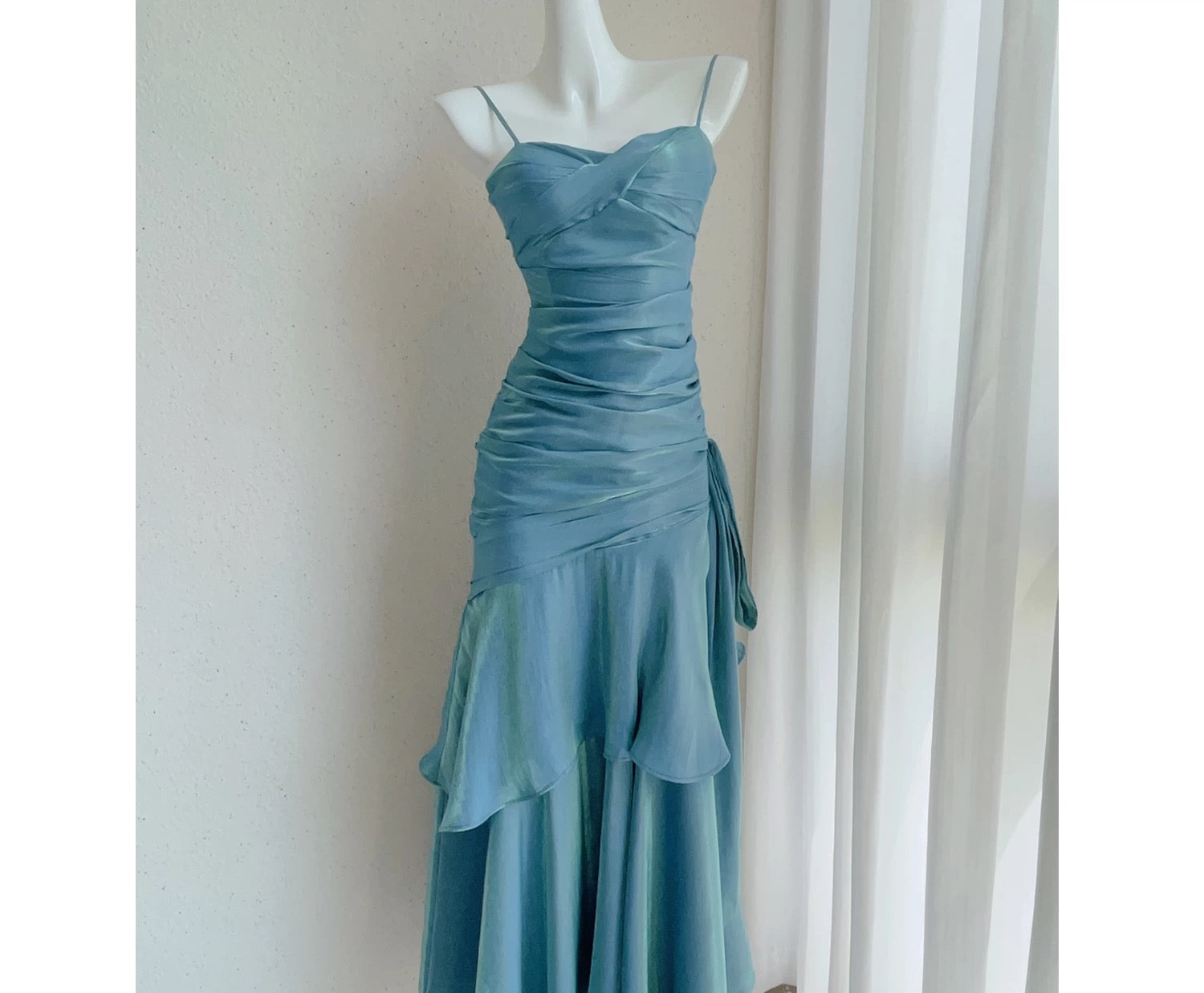 Elegant Mermaid Spaghetti Straps Blue Satin Long Prom Dresses Party Dress 21St Birthday Outfits Graduation Dresses