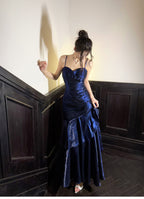 Elegant Mermaid Spaghetti Straps Blue Satin Long Prom Dresses Party Dress 21St Birthday Outfits Graduation Dresses
