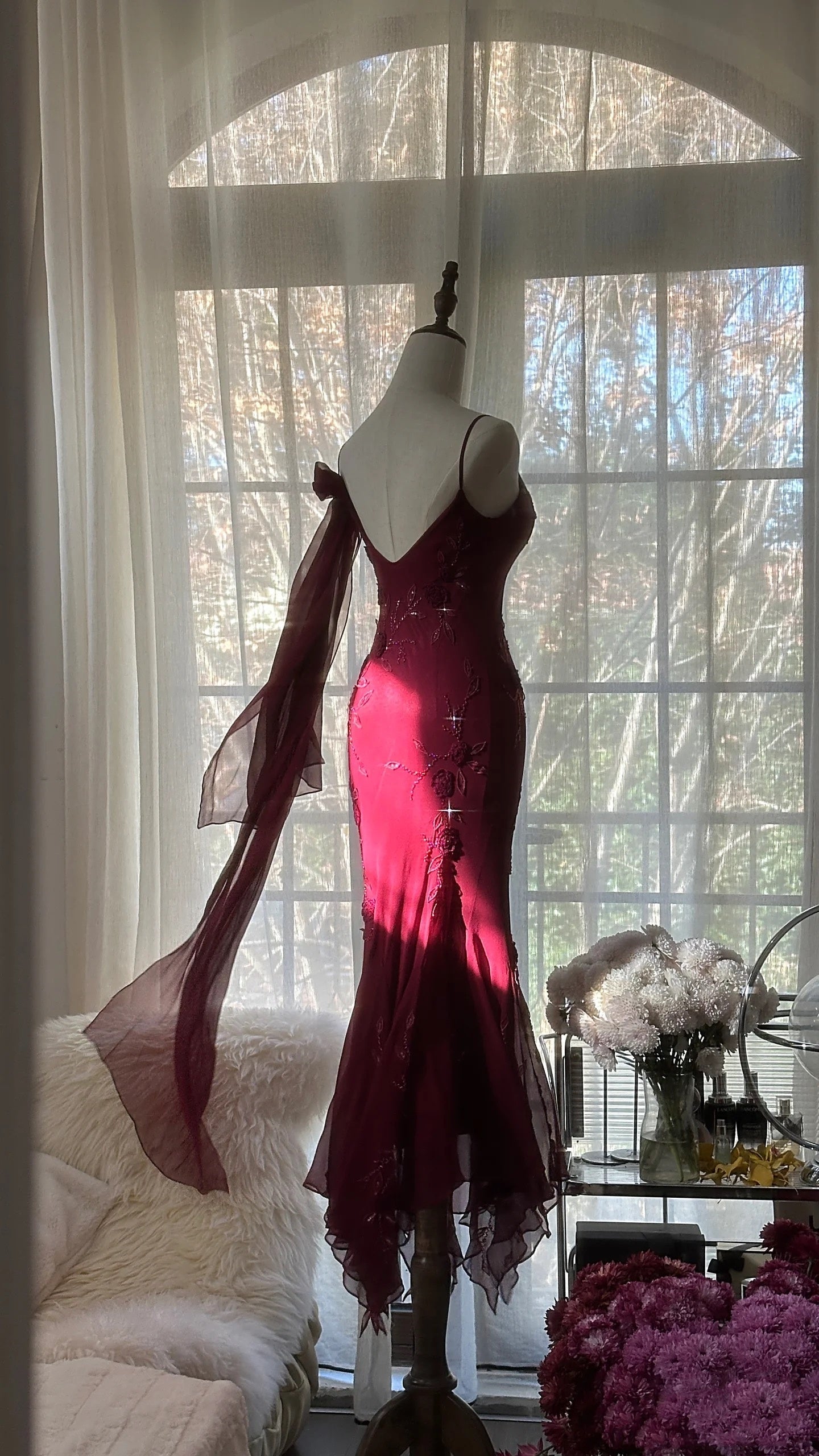Elegant Mermaid Spaghetti Straps Burgundy Chiffon Prom Dresses Inspiration Trending Evening Gowns Formal Party Prom Dress