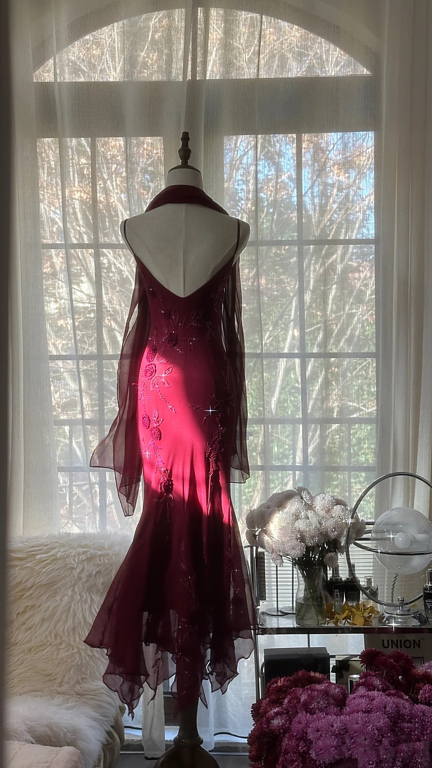 Elegant Mermaid Spaghetti Straps Burgundy Chiffon Prom Dresses Inspiration Trending Evening Gowns Formal Party Prom Dress