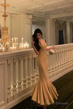 Elegant Mermaid Spaghetti Straps Yellow Long Prom Dresses Birthday Outfits Evening Gown