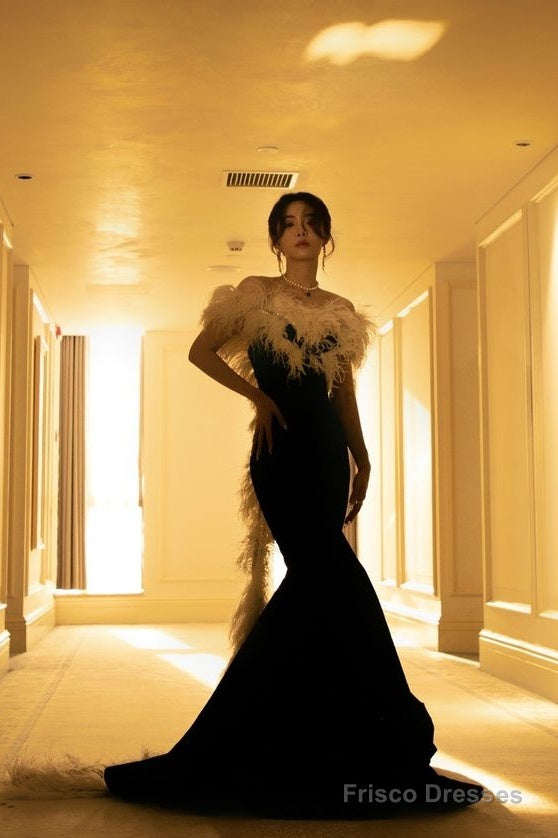 Elegant Mermaid Strapless Black Velvet Prom Dresses Long Formal Dress Secondary image