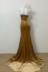 Elegant Mermaid Sweetheart Neck Velvet Long Formal Prom Dress Strapless Formal Evening Gown