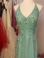 Elegant Mint Green Fitted Beaded Halter Neck Backless Long Prom Dress Evening Dress