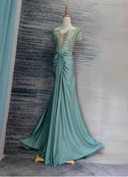 Elegant Mint Green Mermaid Sequin Satin Train Prom Dress Evening Dress