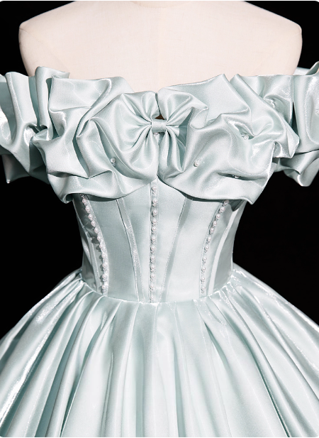 Elegant Mint Light Green Off-The-Shoulder Satin Ball Gown Evening Dress Sweet 16 Dress
