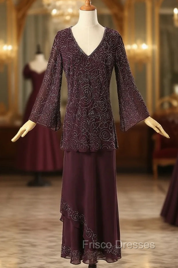 Elegant Mother Of The Bride Dress Sheath V Neck Long Sleeves Main image