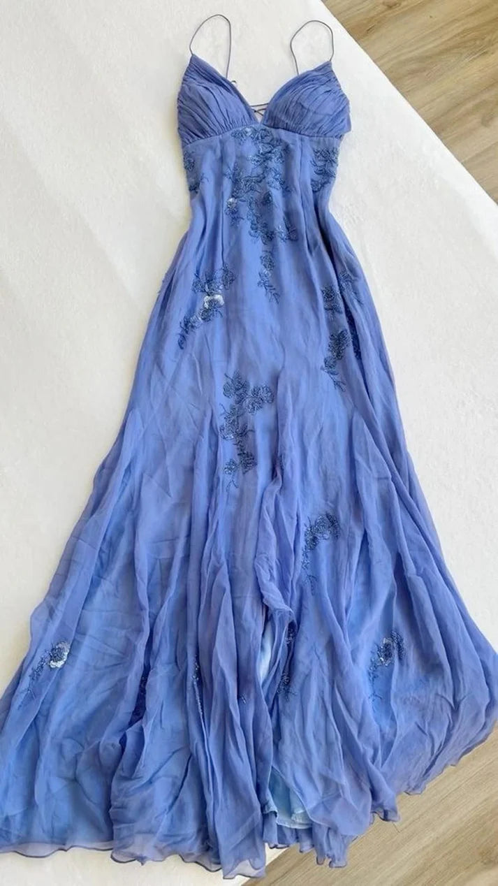 Classy Spaghetti Straps Chiffon Long Prom Dresses Main image