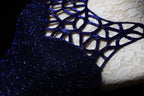 Elegant Navy Blue Sleeveless Cutout Halter Mermaid Bead Embroidered Lace Prom Dress Evening Dress