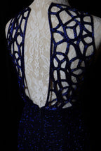 Elegant Navy Blue Sleeveless Cutout Halter Mermaid Bead Embroidered Lace Prom Dress Evening Dress
