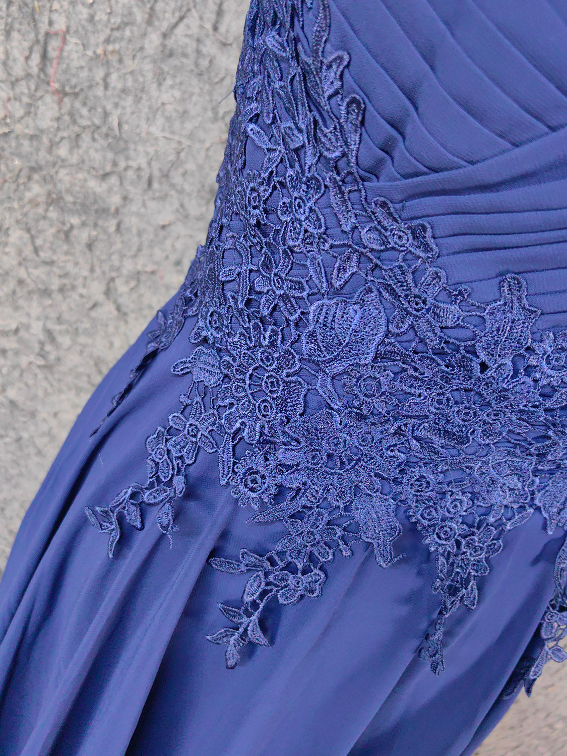 Elegant Navy Blue Spaghetti Strap Lace Ruffled Chiffon Long Prom Dress Evening Dress