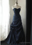 Elegant Navy Blue Vintage Style Taffeta Long Prom Dress, Navy Blue Party Dress