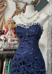 Elegant Navy Mermaid Strapless Prom Dress Backless Chiffon Birthday Evening Dress