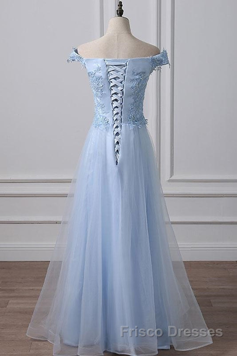 Elegant Off Shoulder Long Sky Blue Lace Formal Prom Dresses, Off Shoulder Sky Blue Formal Dresses, Sky Blue Lace Evening Dresses Secondary image