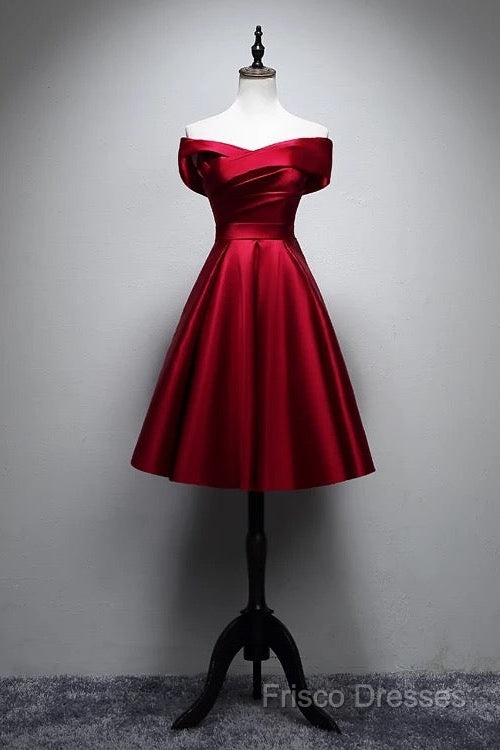 Elegant Off Shoulder Satin Knee Length Bridesmaid Dress