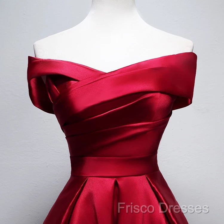 Elegant Off Shoulder Satin Knee Length Bridesmaid Dress