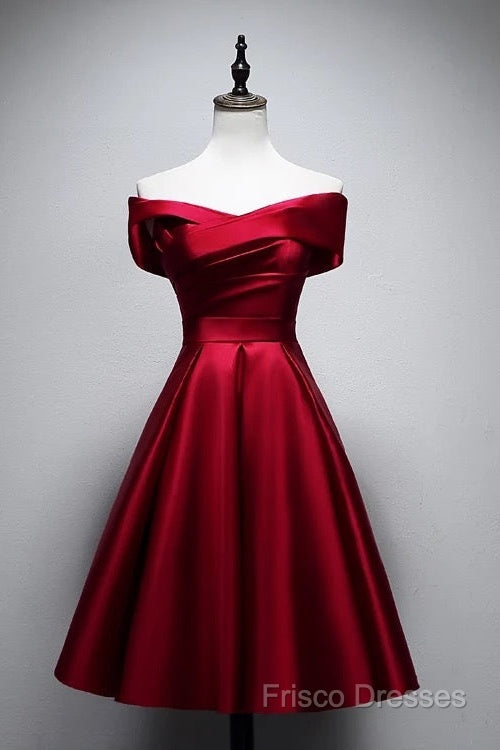 Elegant Off Shoulder Satin Knee Length Bridesmaid Dress – Frisco Dresses
