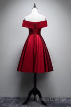 Elegant Off Shoulder Satin Knee Length Bridesmaid Dress