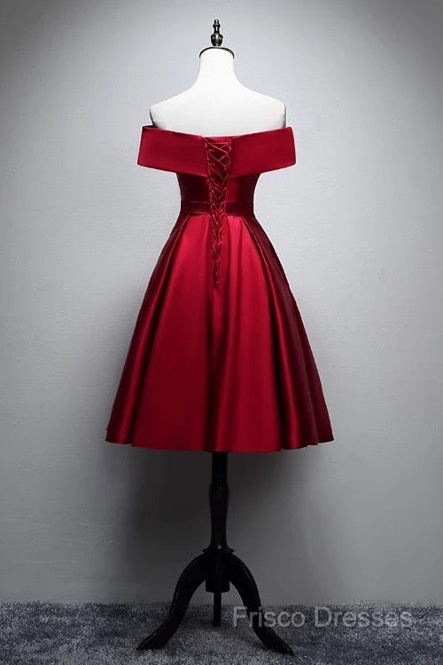 Elegant Off Shoulder Satin Knee Length Bridesmaid Dress