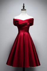 Elegant Off Shoulder Satin Knee Length Bridesmaid Dresses