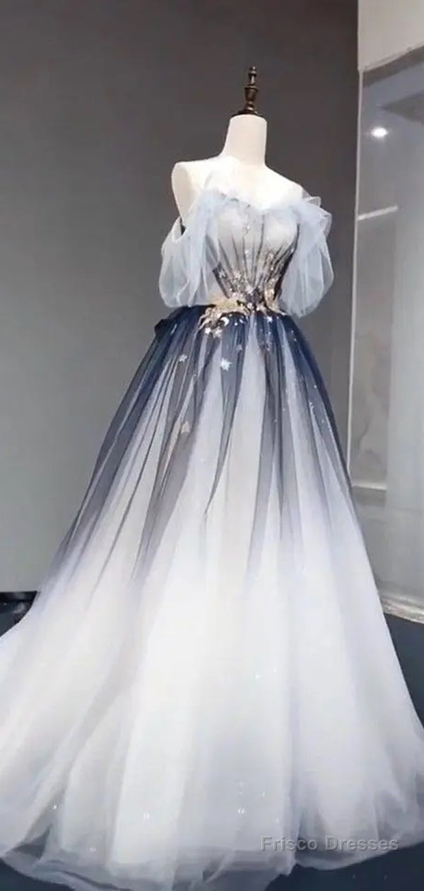 Elegant Off Shoulder Tulle Beaded Prom Dress, Secondary image