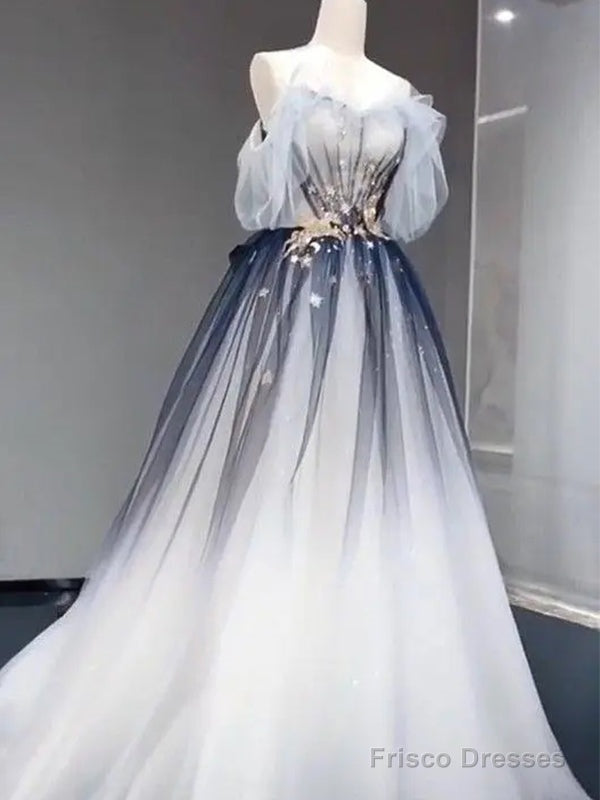 Elegant Off Shoulder Tulle Beaded Prom Dress, Main image
