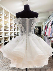 Elegant Off The Shoulder Applique A-Line Organza White Homecoming Dresses Online,