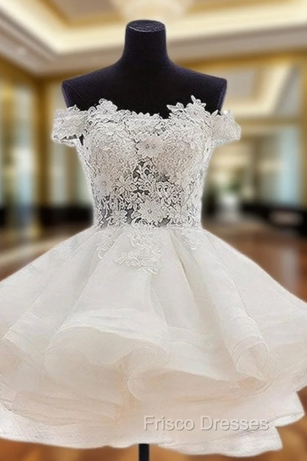 Elegant Off The Shoulder Applique A-Line Organza White Homecoming Dress Online, Main image