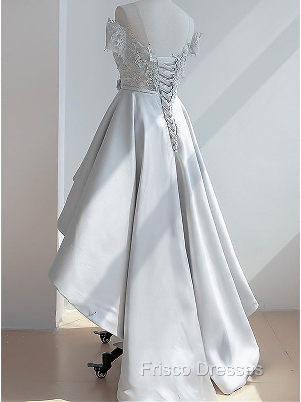 Elegant Off The Shoulder Applique Satin White Homecoming Dress Online, Secondary image