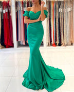 Elegant Off-The-Shoulder Green Mermaid Evening Dress Long On Sale