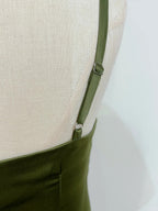 Elegant Olive Green Mermaid Ruffle Spaghetti Strap Satin Prom Dress Evening Dress