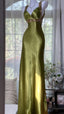 Elegant Olive-Green Mermaid V-Neck Backless Satin Long Prom Dress Evening Dress