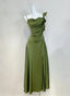 Elegant Olive Green Slim Fit Ruffled Satin Prom Dress Evening Dress