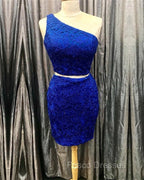 Elegant One Shoulder Homecoming Dress Two Piece Formal Prom Short Dress