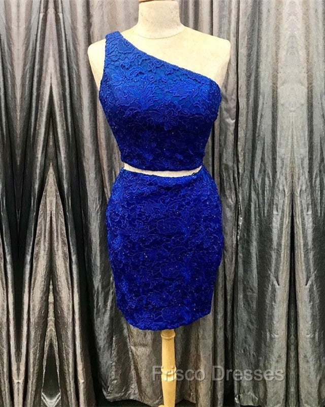 Elegant One Shoulder Homecoming Dress Two Piece Formal Prom Short Dress