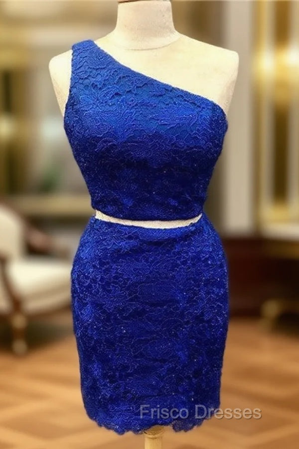 Elegant One Shoulder Homecoming Dress Two Piece Formal Prom Short Dress Main image