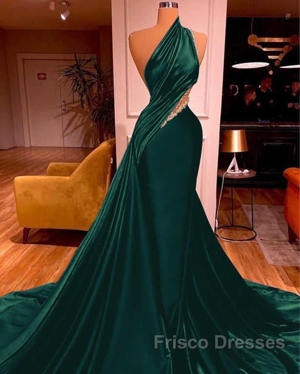Elegant One Shoulder Mermaid Formal Prom Dress Long Pleated with Beads Secondary image