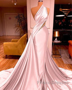 Elegant One Shoulder Mermaid Formal Prom Dress Long Pleated with Beads