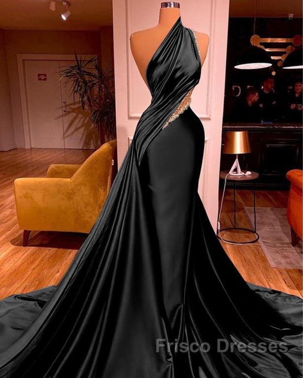 Elegant One Shoulder Mermaid Formal Prom Dress Long Pleated with Beads
